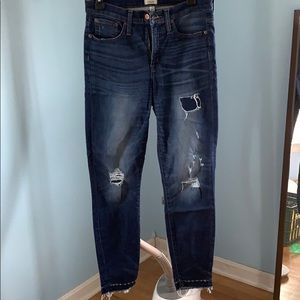 J. Crew 9” high rise toothpick jeans, raw hem